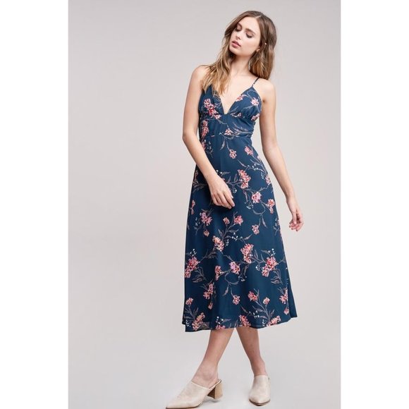 No Rest for Briget Arrays Slip Dress M Blue Floral Midi Lined NWT Discontinued - Picture 6 of 16